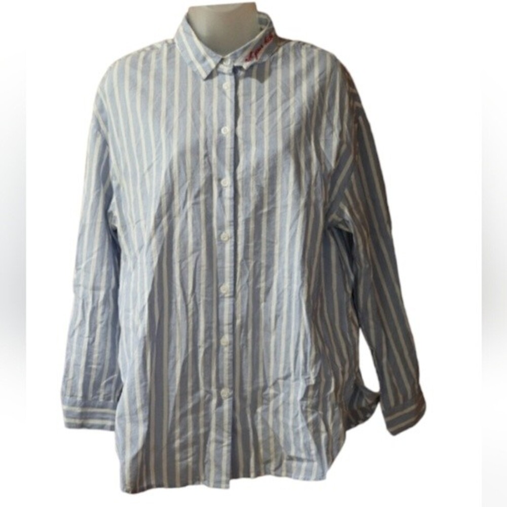 K Lab Striped Button Down Feminists "not your babe" Top Medium
